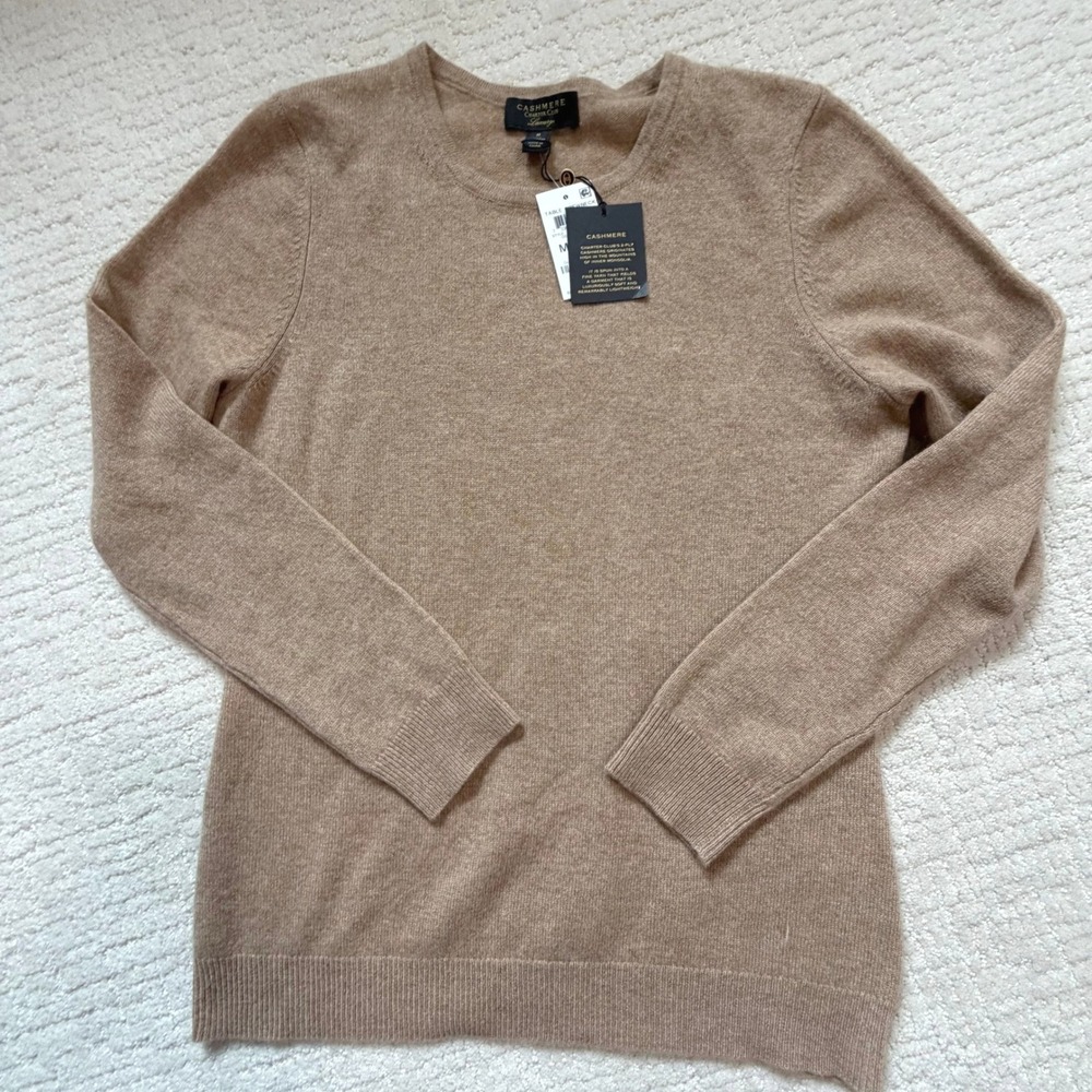 Charter Club Luxury NEW Cashmere Sweater Camel Tan Crewneck M Minimalist Neutral
